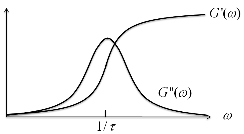 Storage modulus G' and loss modulus G'' for the Maxwell element.